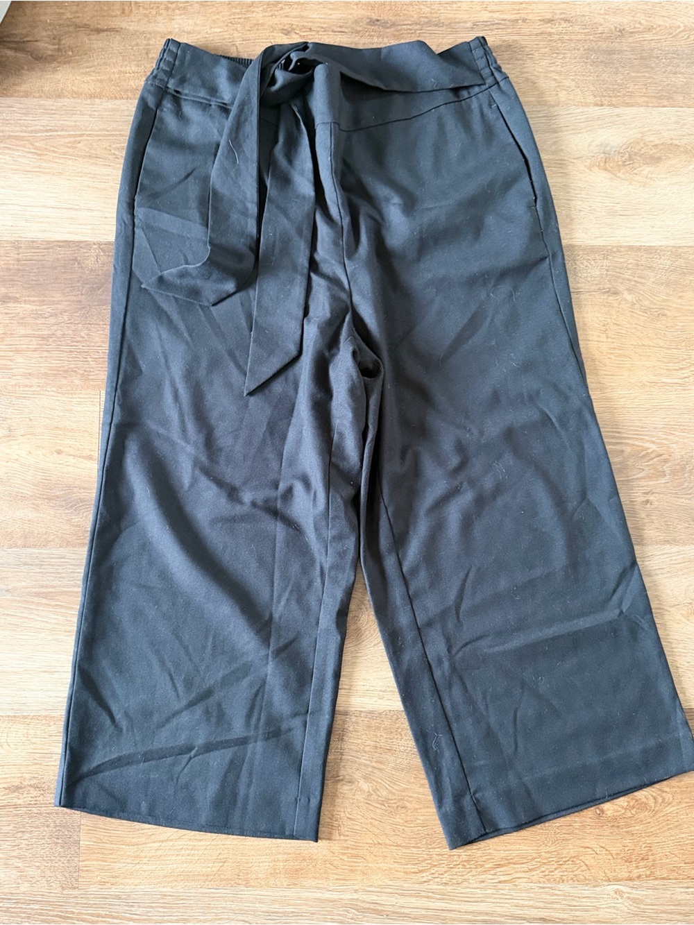 LOFT Black Wide-Leg Tie-Waist Pants
